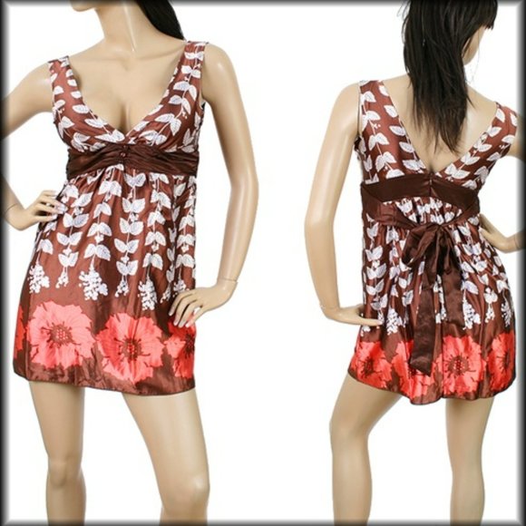 Fashionista,border,scarf,falling leaves,brown,orange,deep V-neck,sz S,L,Unique - Picture 2 of 3